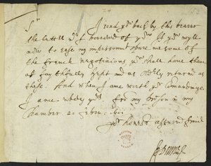 Lettre autographe de John Donne à Sir Robert Cotton, écrite depuis la prison, 20 février 1601