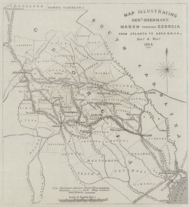 Carte illustrant la marche du général Sherman à travers la Géorgie d