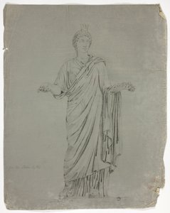 Statue antique de déesse debout avec les bras tendus
