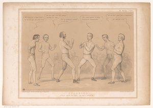 Caricature avec Lord Bentinck et Lord Lyndhurst dans un match de boxe