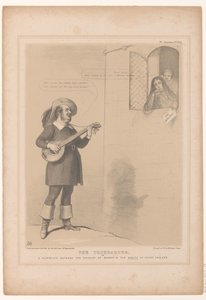 Caricature de Sir Robert Inglis en troubadour (The troubadour, or A flirtation between the chivalry of Oxford & the beauty of young England) (HB Sketches)