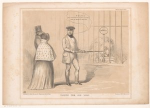 Caricature de la reine Victoria près de la cage aux lions