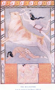Les chasseurs de taureaux, illustration de Myths of Crete and Pre-Hellenic Europe