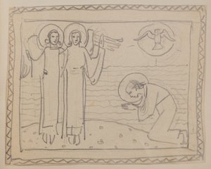 Sans titre [Figure agenouillée et deux anges]