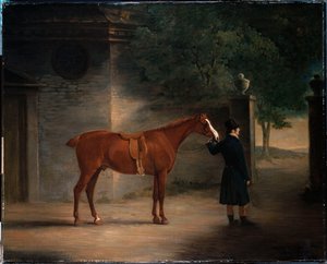 Un chasseur et un palefrenier dans une cour, 1816