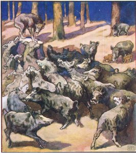 Au centre de la souche se tenait un grand loup gris