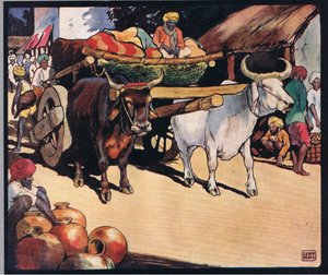 Bœufs tirant une charrette, illustration de 