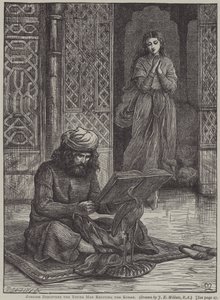 Zobeide découvre le jeune homme récitant le Coran (gravure)