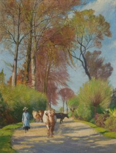 Chemin de campagne avec figure et vache