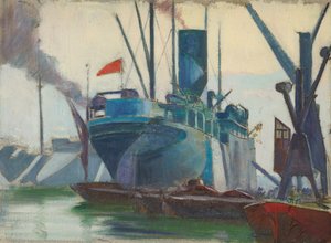 Navires en camouflage dans les docks de Londres, vers 1915-18