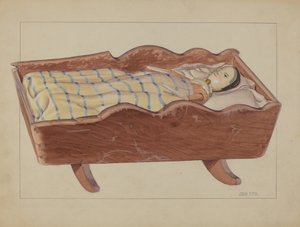Berceau allemand de Pennsylvanie avec poupée et couvre-lit
