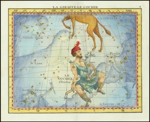 Carte stellaire de 1776 des constellations Camelopardal  Auriga et des constellations voisines, tirée de l