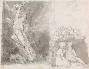 Illustration du Paradis perdu de Milton - Adam et Ève gardés par les anges - John Flaxman