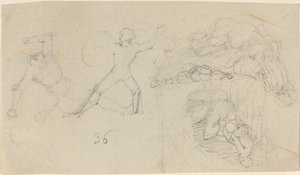 Feuille de croquis, y compris deux guerriers combattant - John Flaxman