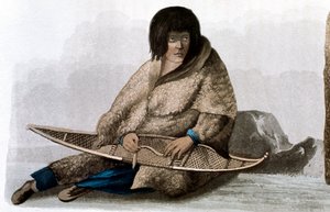 Fille indienne en cuivre réparant une raquette à neige, 1823 - John Franklin