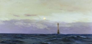 Phare de Wolf Rock, une île rocheuse au large des côtes de Cornouailles (Angleterre)