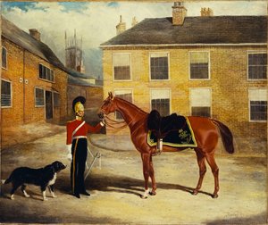 Un officier des Dragons, Carabiniers avec sa monture dans la cour de la caserne - John Frederick Herring Senior