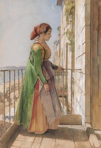 Une jeune fille grecque debout sur un balcon - John Frederick Lewis