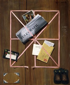 Tableau avec télégraphe, lettre et cartes postales