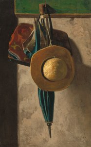 Chapeau de paille, sac et parapluie