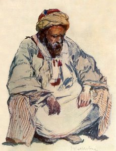 Figure assise de berger syrien en manteau de peau de mouton, 1902