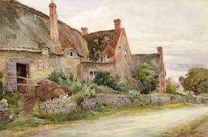 Cottage au toit de chaume avec grange attenante, 1881