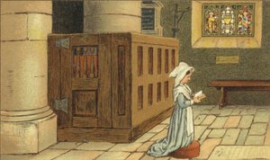 Fille priant dans une église