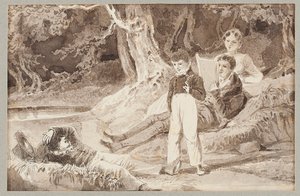 Quatre figures parmi les arbres par une journée chaude, 1807 - John Harden