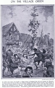 Sur la place du village. Danse autour du mât de mai, vers 1950