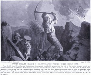 Sapeur Pollitt creusant une tranchée de communication sous un feu nourri à la péninsule de Gallipoli en juin 1915