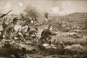 Le sergent B.C. Shea ralliant et encourageant les hommes de son régiment après avoir été grièvement blessé à Rouges Bancs - John Harris Valda