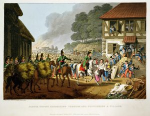 Troupes françaises se retirant et pillant un village, gravé par Matthew Dubourg, tiré de 