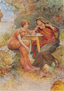 Ferdinand et Miranda dans La Tempête de Histoires pour enfants de Shakespeare par Edith Nesbit (1858-1924) pub. par Raphael Tuck & Sons Ltd., Londres (illustration de livre)