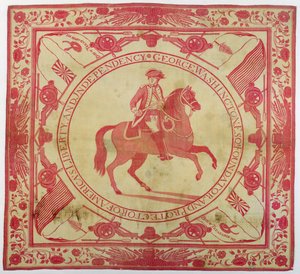 Foulard représentant George Washington (1732-99) à cheval, 1777-89