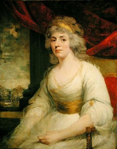 Portrait de Mme Billington assise, trois quarts en robe blanche