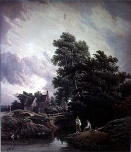 Paysage avec moulin à eau et personnages