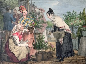 Le marché aux fleurs, Paris, gravé par Charles Joseph Hullmandel (1789-1850), publié en 1821