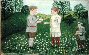 Enfants cueillant des marguerites