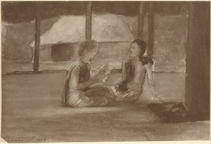 Filles dans une hutte samoane