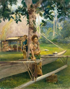 Portrait de Faase, la Taupo, ou Vierge officielle, de la baie de Fagaloa, et sa duègne, Samoa, 1891
