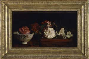 Fleurs dans un Plateau Japonais sur une Table en Acajou - John La Farge or Lafarge
