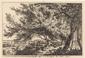 Paysage avec des cerfs sous les arbres - John Laporte