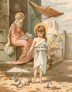 Jésus, enfant, jouant avec des colombes