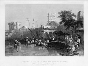 Un lieu de débarquement dans un petit port à Rhodes, Grèce, 1841