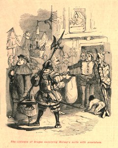 Les citoyens de Bruges fournissant des provisions à la suite de Wolsey, 1897 - John Leech