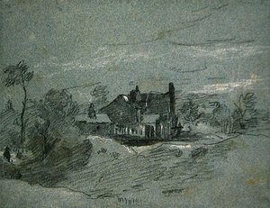 Un cottage dans un paysage boisé - John Linnell