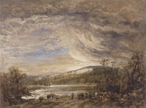 Paysage fluvial, coucher de soleil
