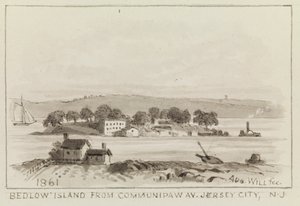 Île Bedlow depuis Communipaw Av., Jersey City, N.J., 1861 - John M. August Will