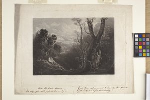 Satan contemplant Adam et Eve au Paradis (mezzotint)