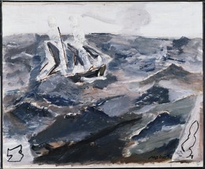 Mer et bateau (huile sur toile) - John Marin